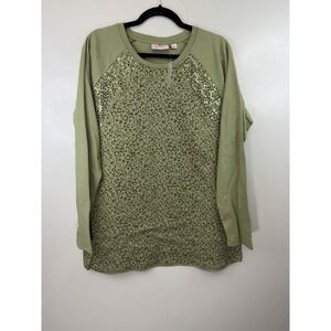 NWOT Quacker Factory Long‎ Sleeved Olive Animal Print W Sequin Detailing Size L